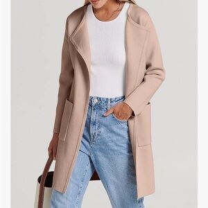 Stylish Tan Open Front Coat